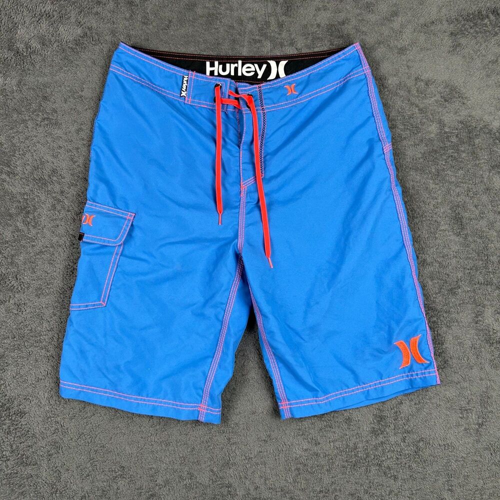 NWOT Hurley Boardshorts Men’s 29 Blue Neon Red Stitch Y2K Surf Skate Vintage